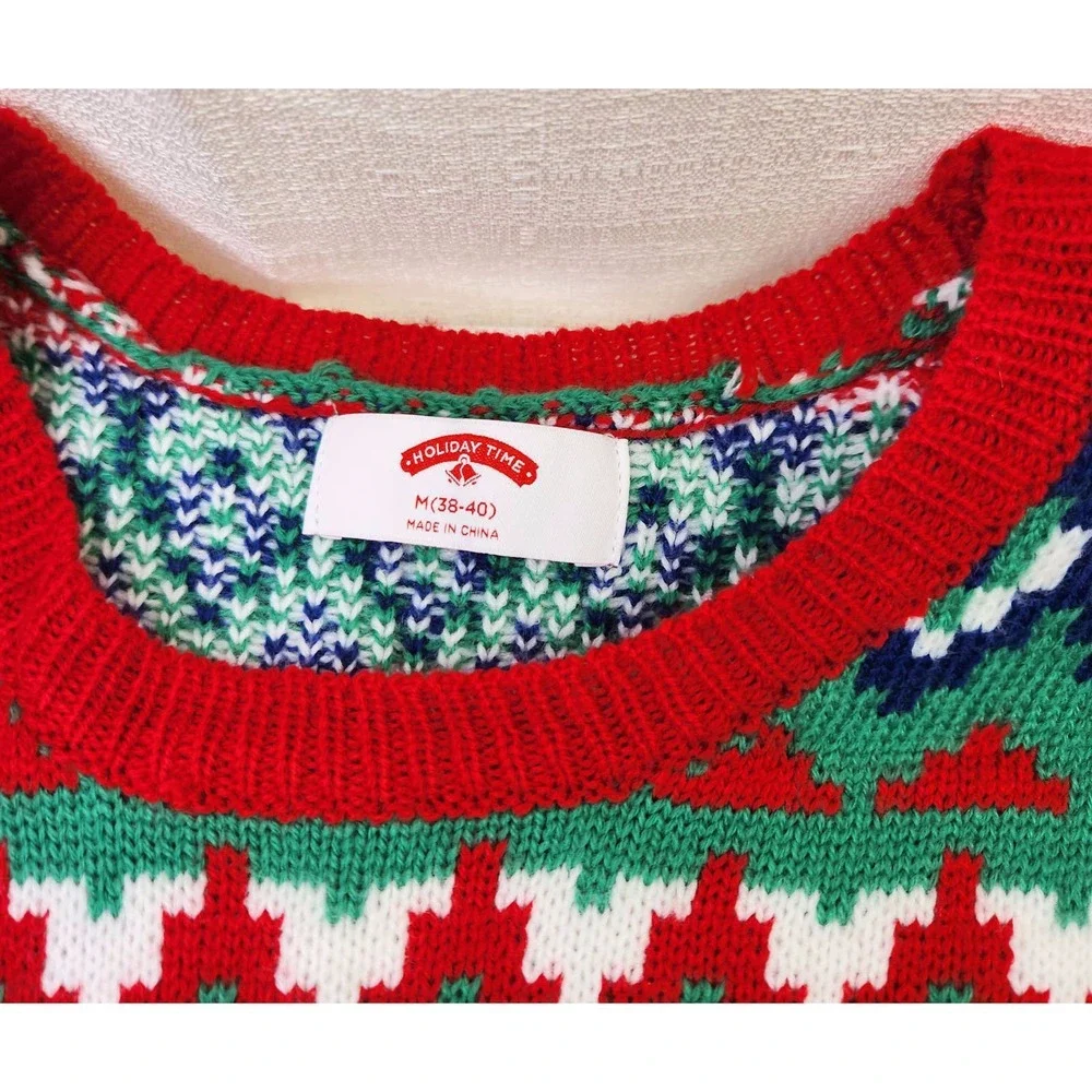 Holiday Time Sweater Mens Med Green Gorilla Candy Cane Ugly Christmas Fair Isle